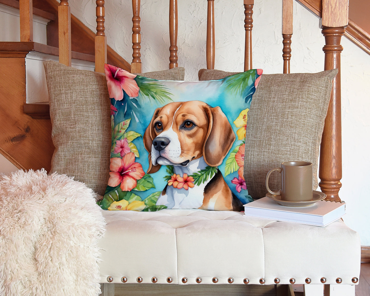 Beagle Luau Throw Pillow