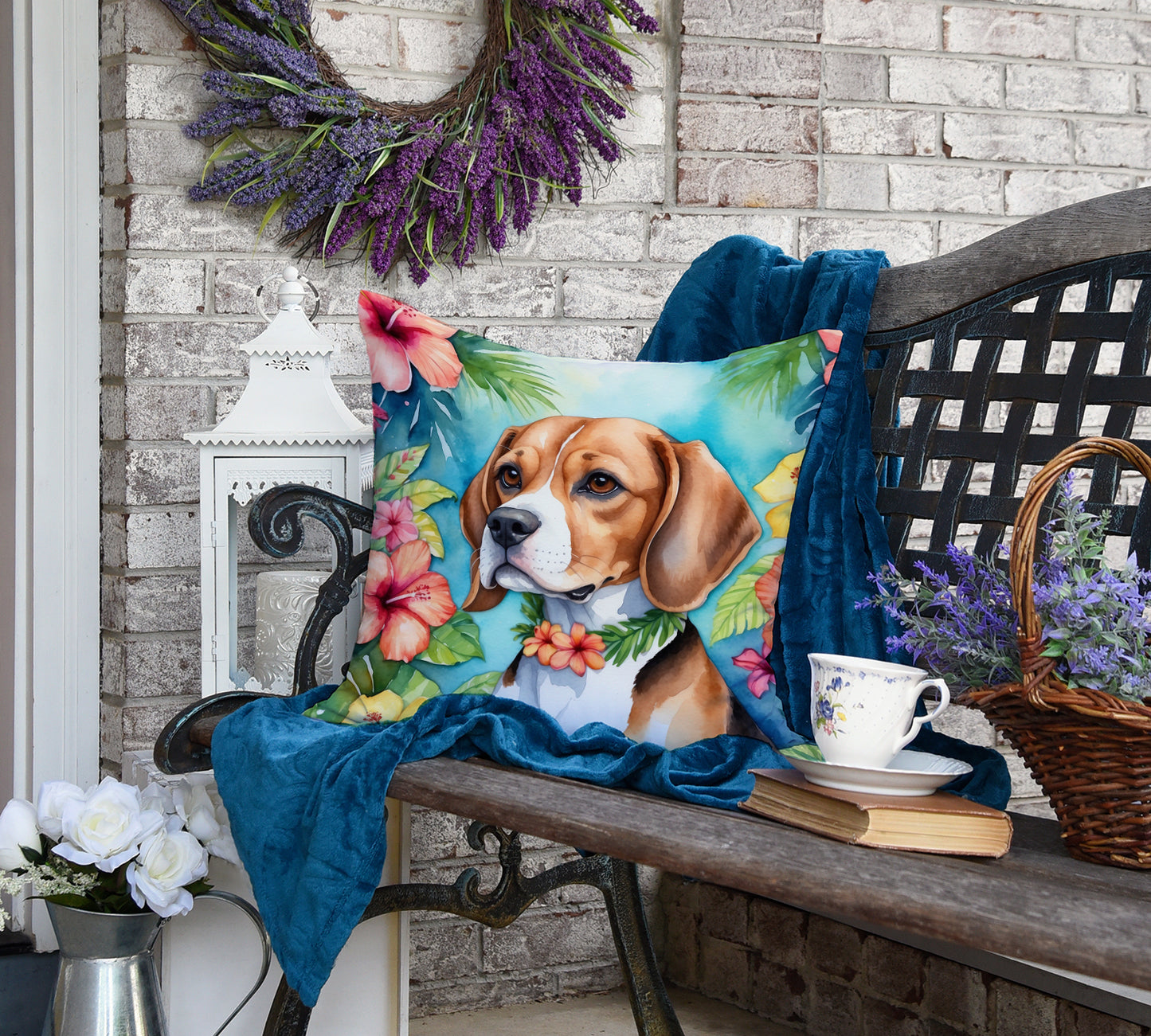 Beagle Luau Throw Pillow