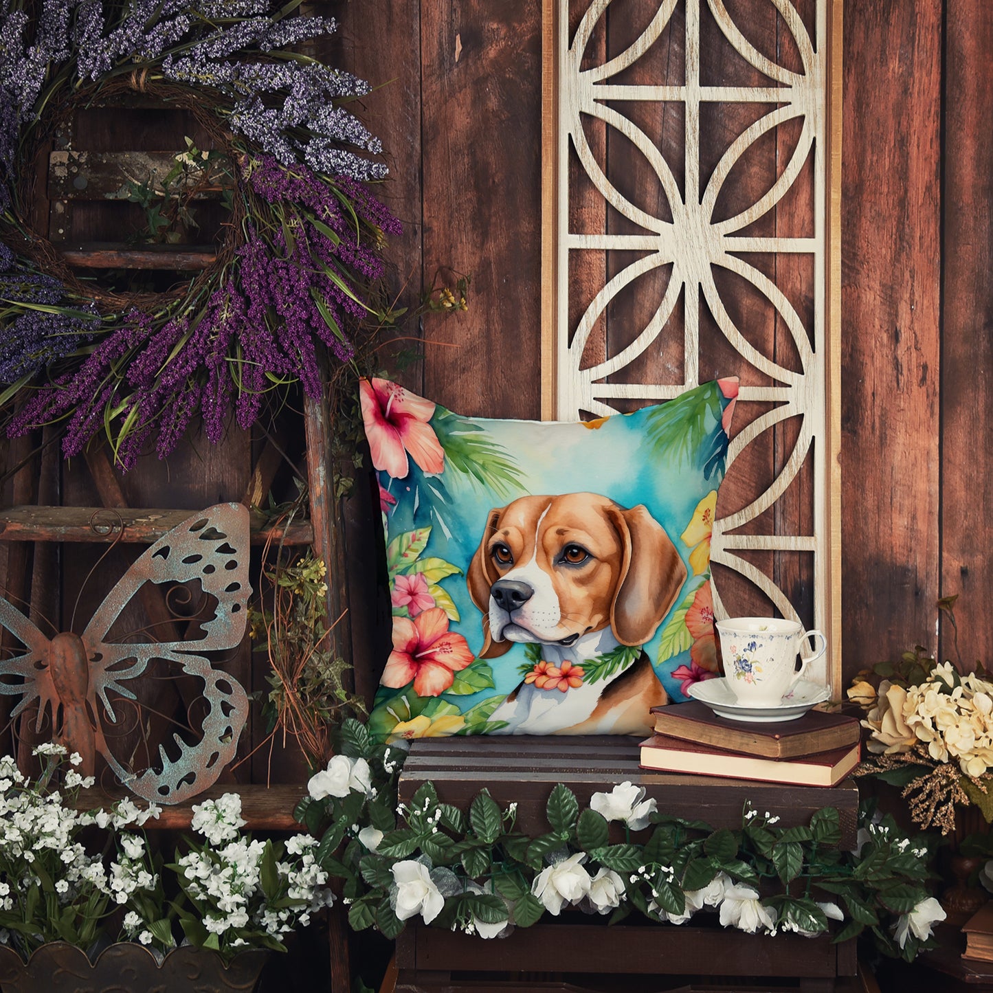 Beagle Luau Throw Pillow