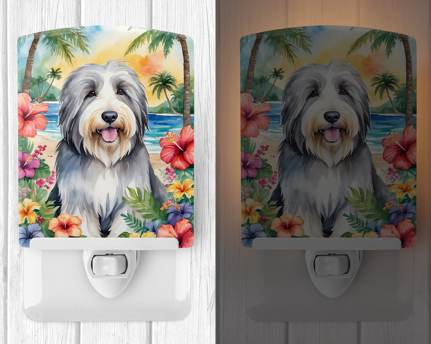 Bearded Collie Luau Ceramic Night Light