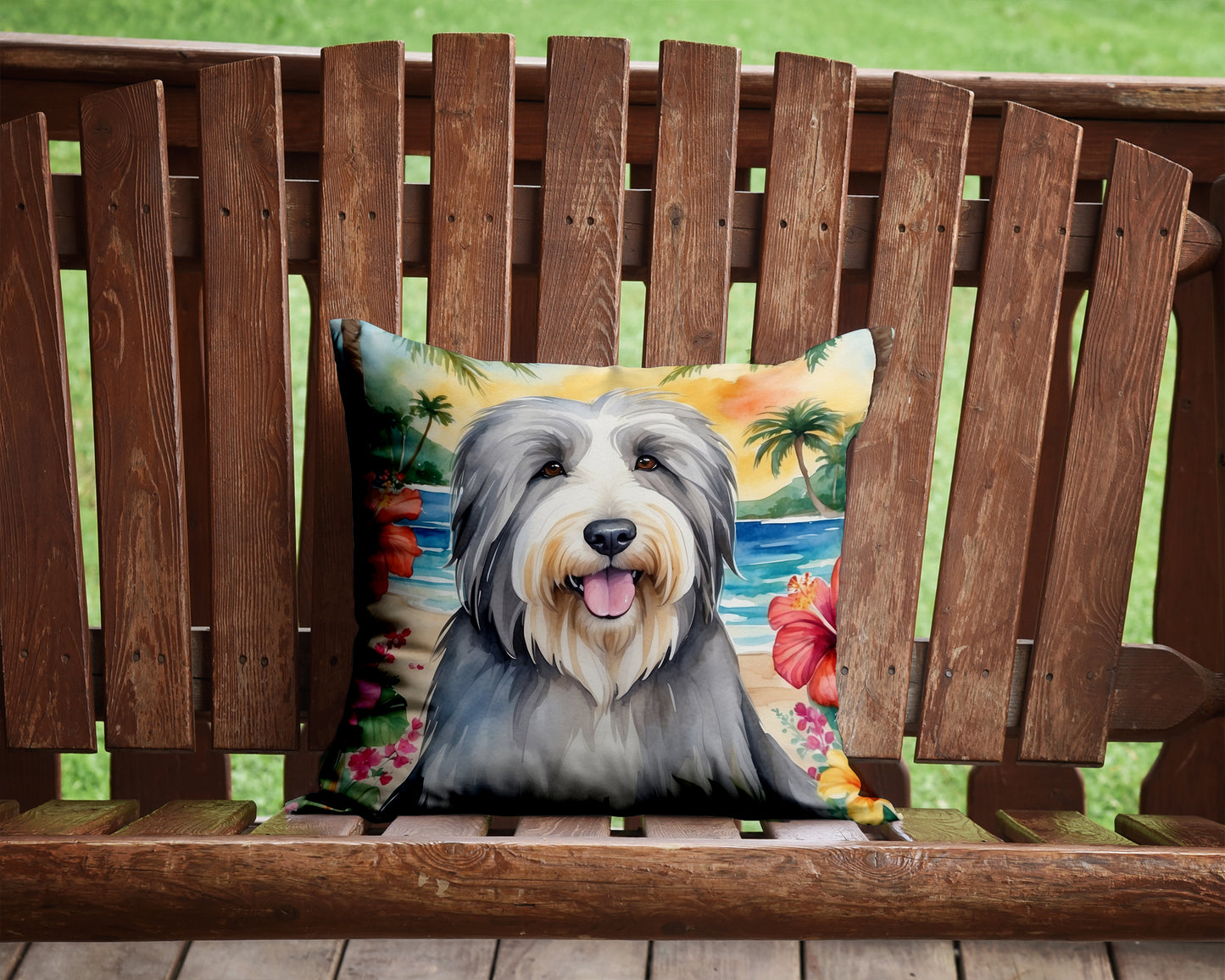 Bearded Collie Luau Throw Pillow