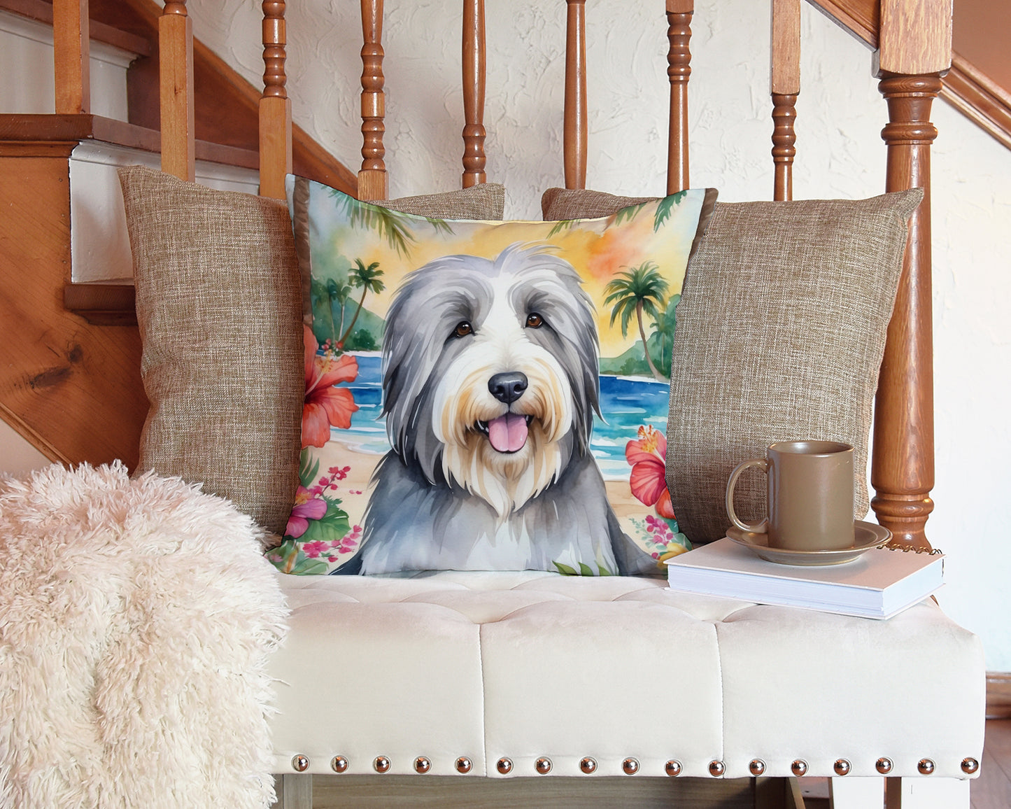 Bearded Collie Luau Throw Pillow