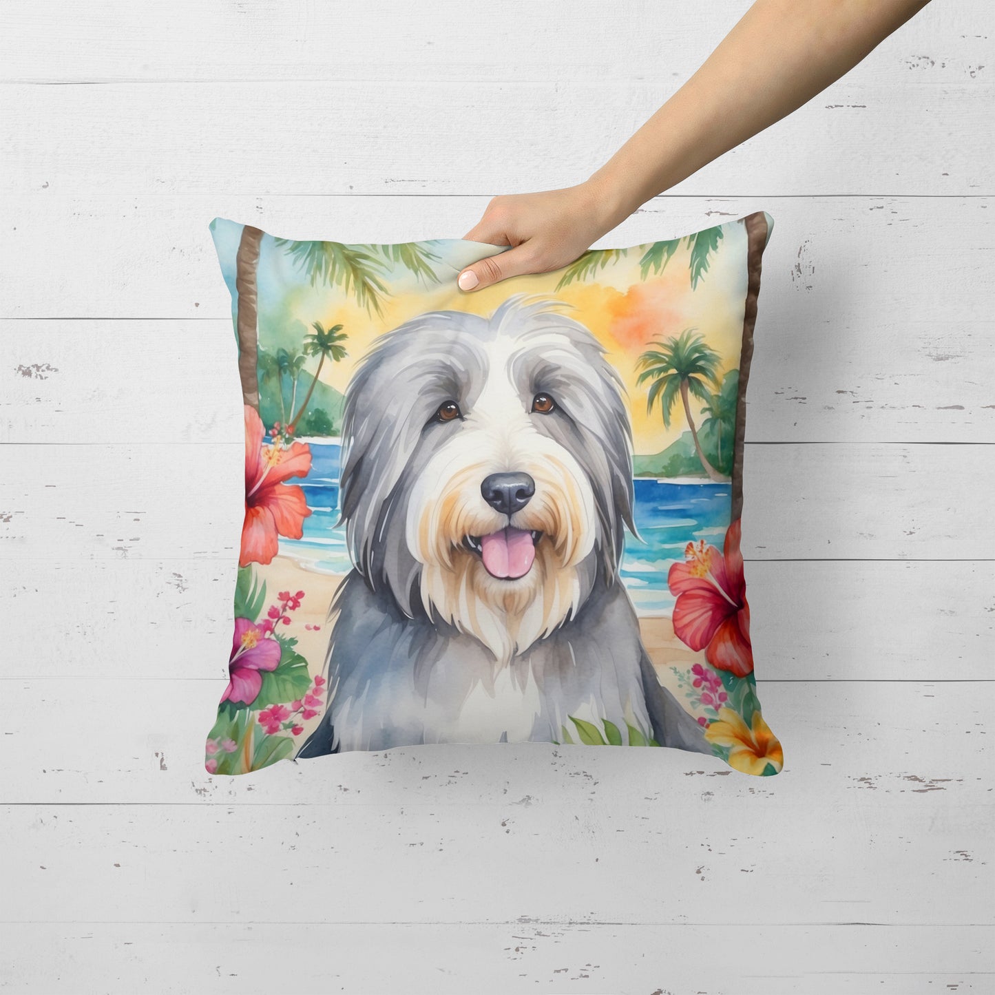 Bearded Collie Luau Throw Pillow