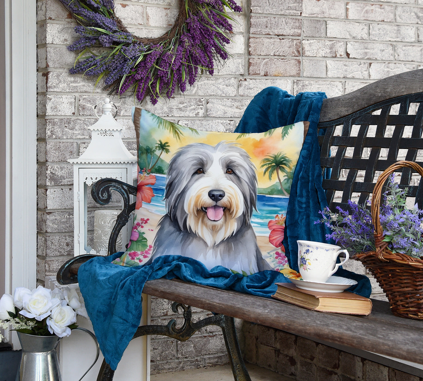 Bearded Collie Luau Throw Pillow