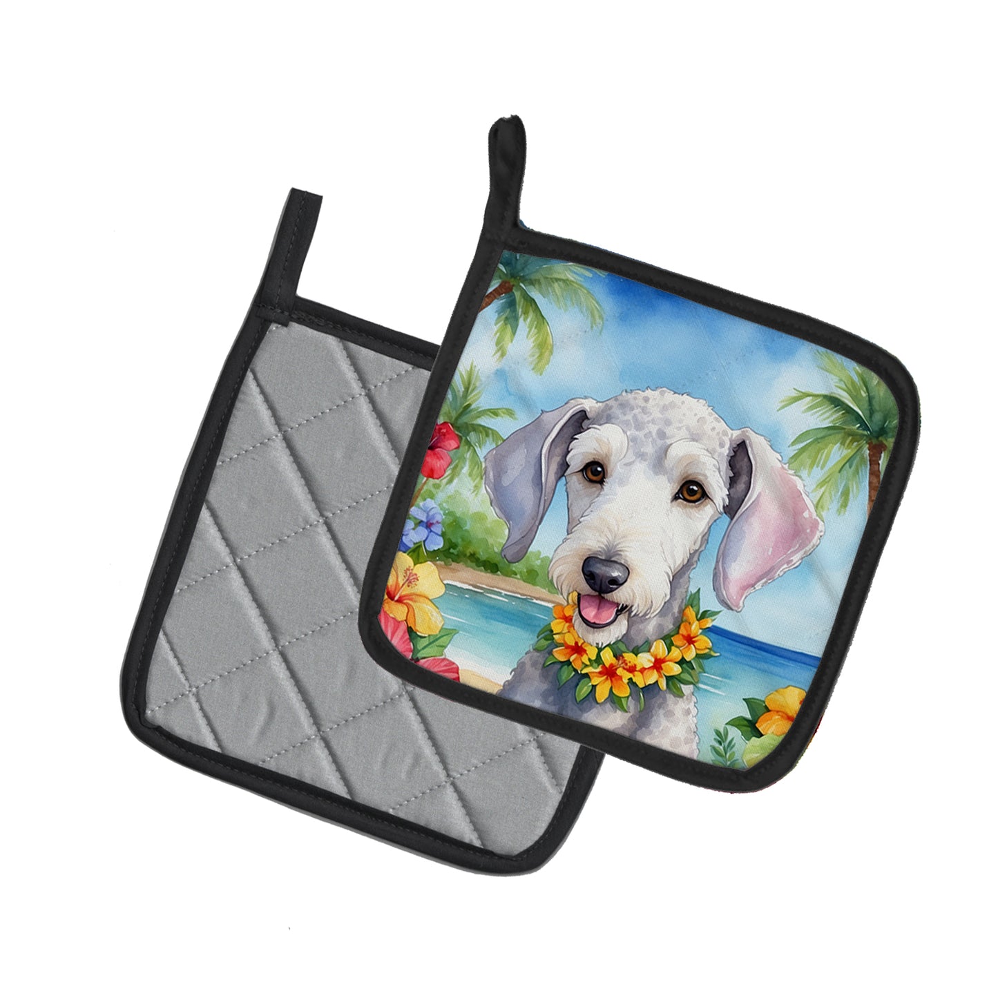 Bedlington Terrier Luau Pair of Pot Holders