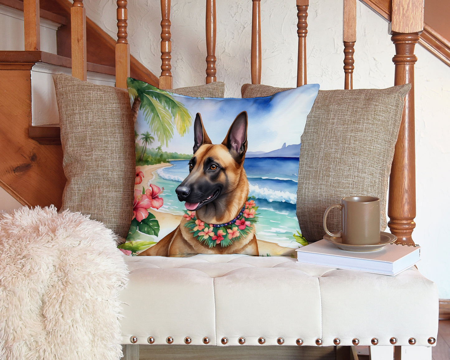 Belgian Malinois Luau Throw Pillow