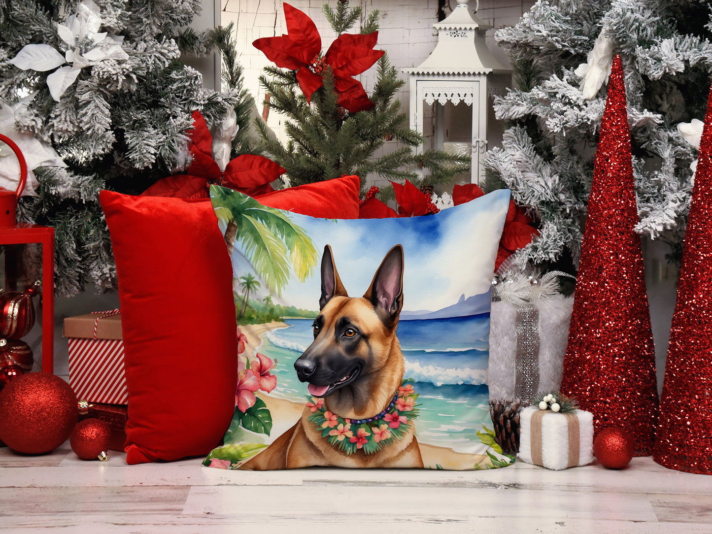 Belgian Malinois Luau Throw Pillow