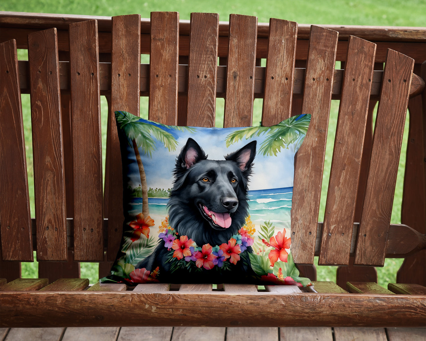 Belgian Sheepdog Luau Throw Pillow