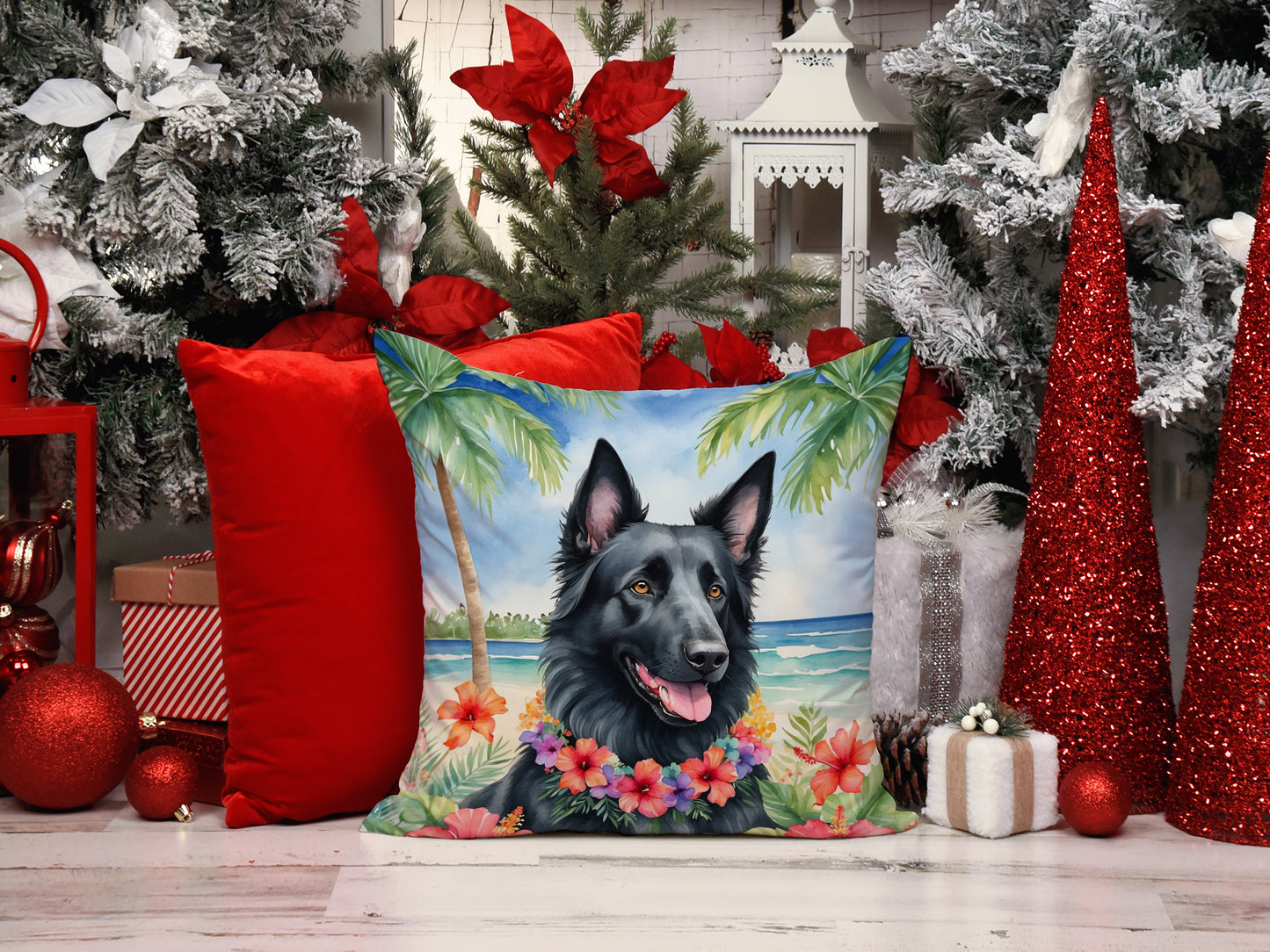 Belgian Sheepdog Luau Throw Pillow