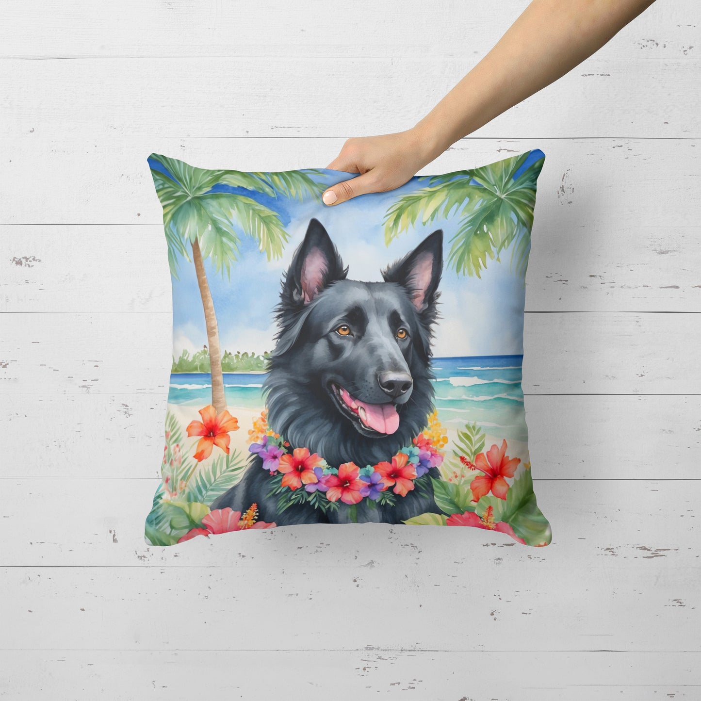 Belgian Sheepdog Luau Throw Pillow