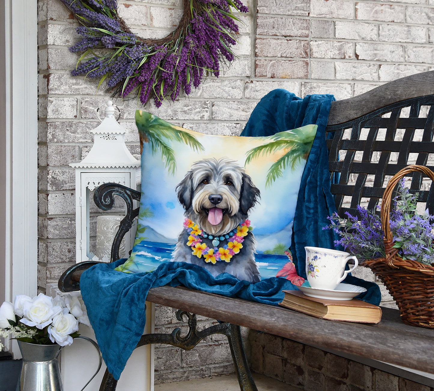 Bergamasco Sheepdog Luau Throw Pillow