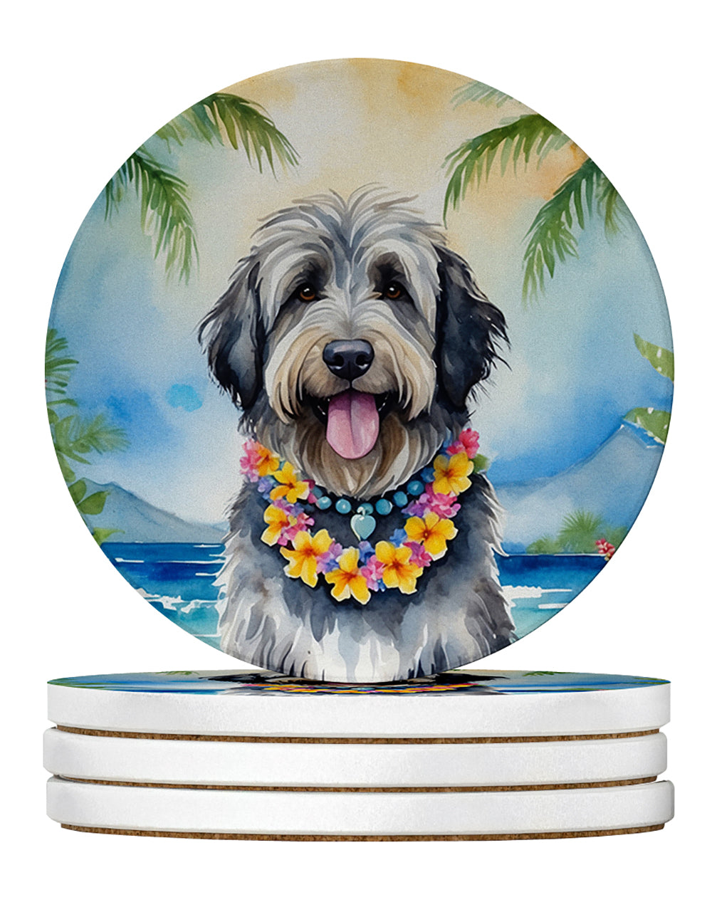 Buy this Bergamasco Sheepdog Luau Large Sandstone Coasters Pack of 4