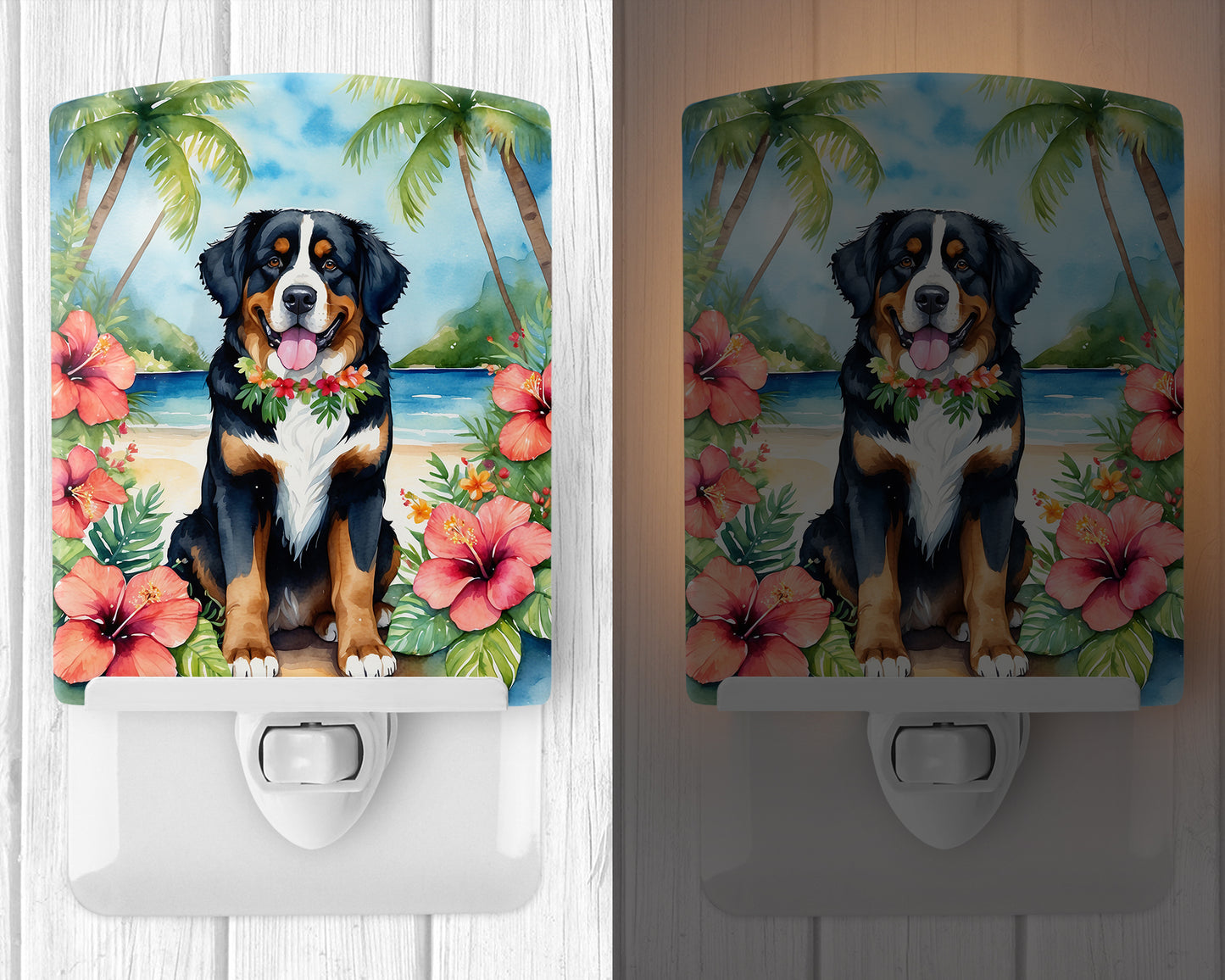 Bernese Mountain Dog Luau Ceramic Night Light