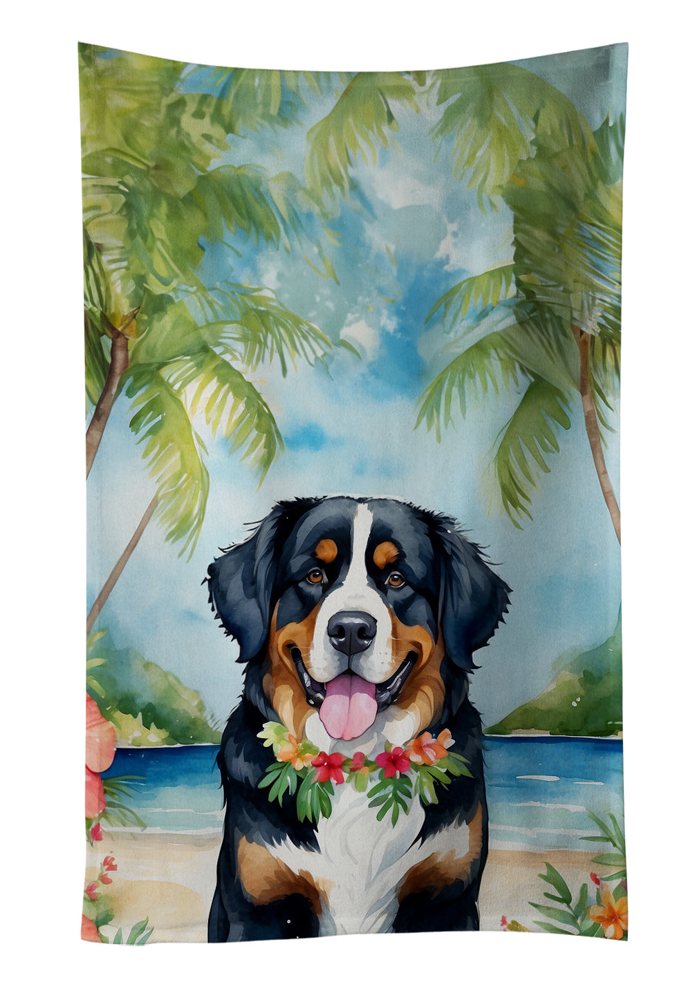 Buy this Bernese Mountain Dog Luau Kitchen Towel