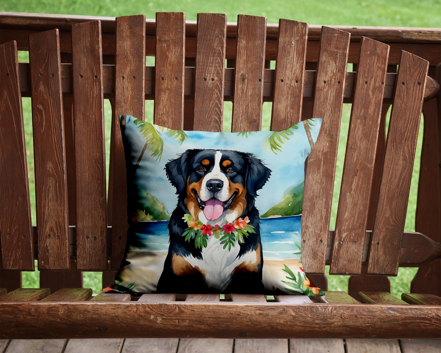 Bernese Mountain Dog Luau Throw Pillow