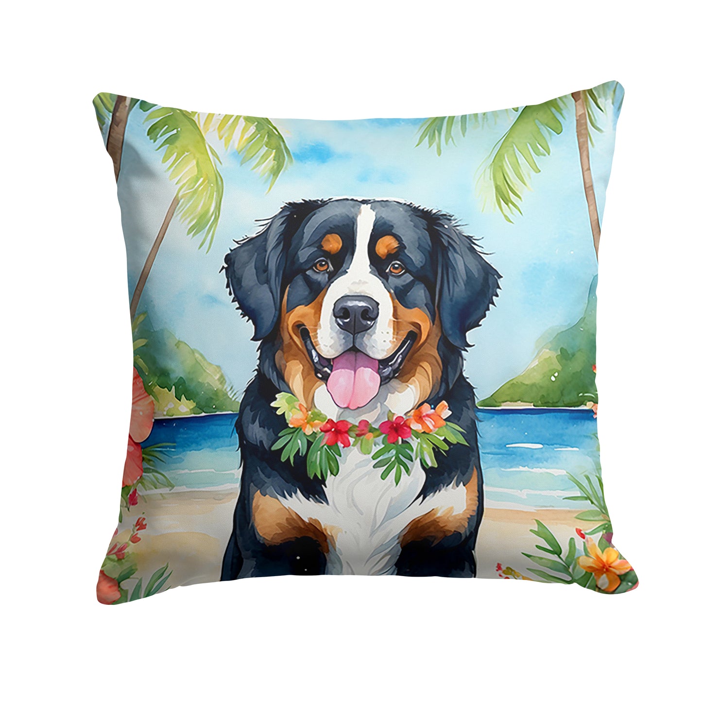 Buy this Bernese Mountain Dog Luau Throw Pillow