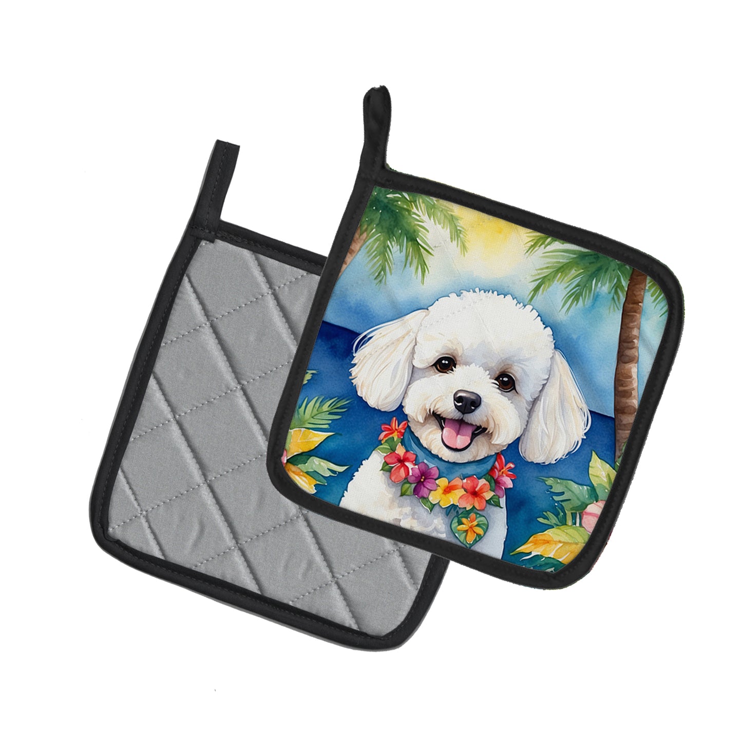 Bichon Frise Luau Pair of Pot Holders