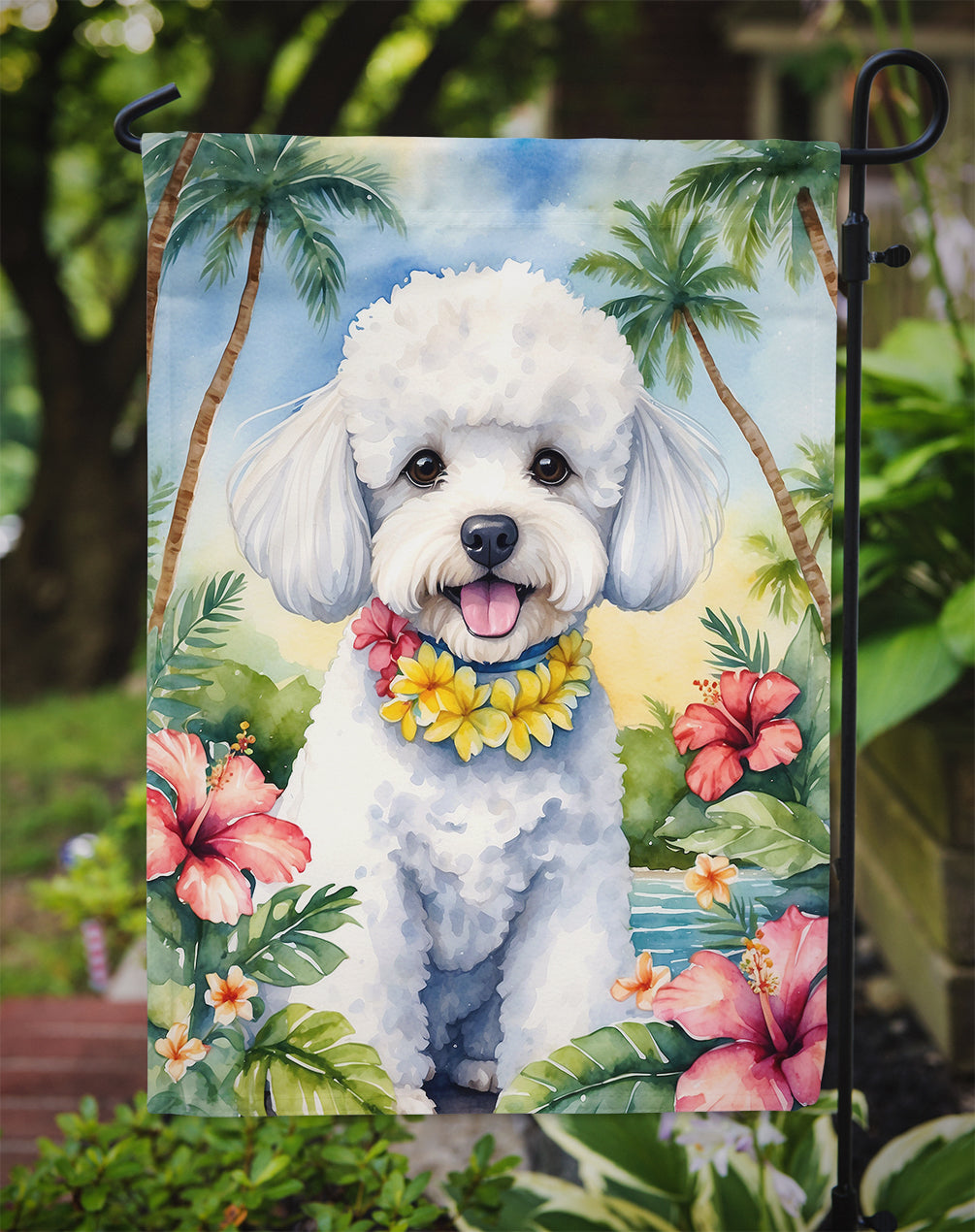 Bichon Frise Luau Garden Flag