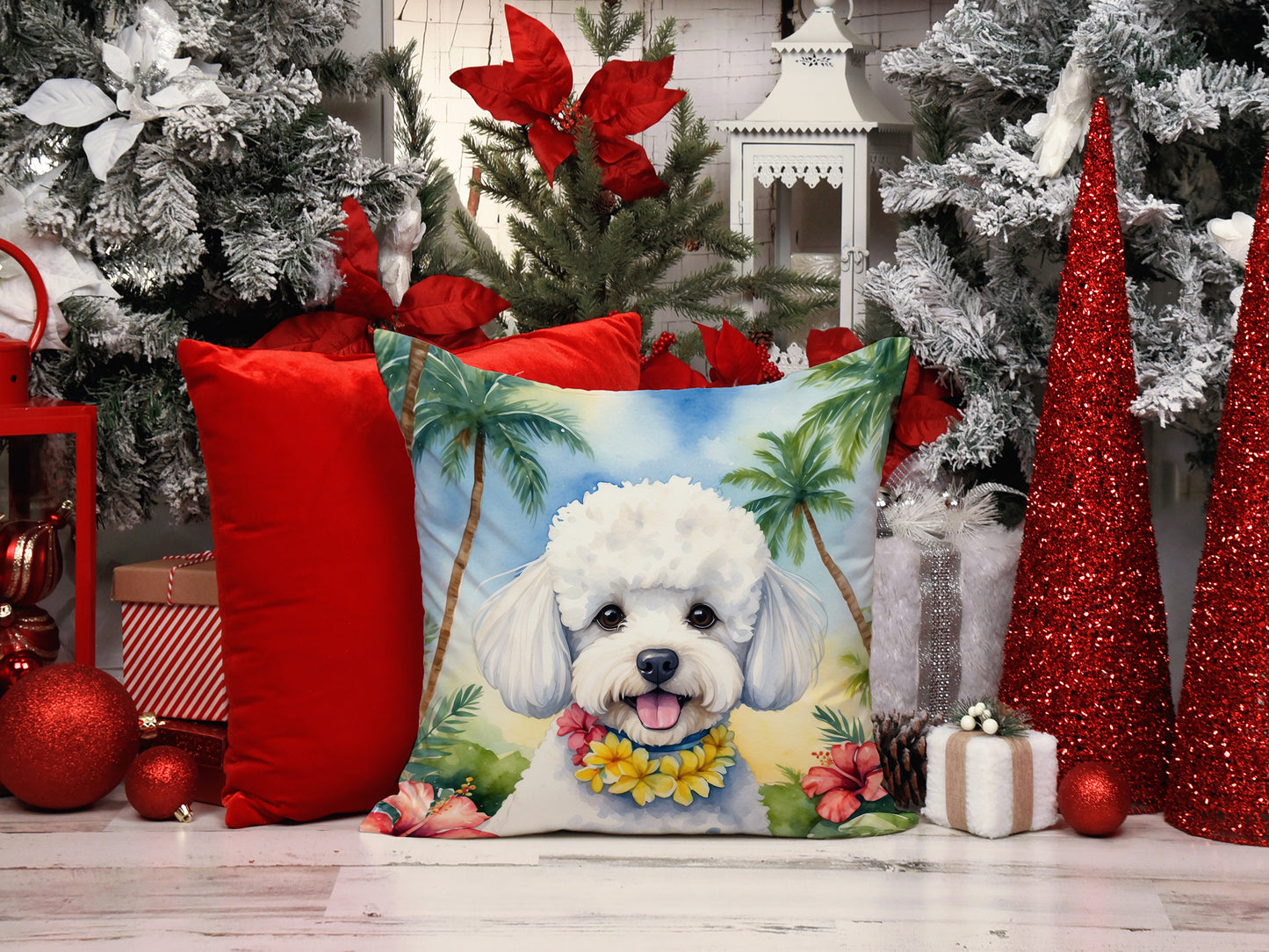 Bichon Frise Luau Throw Pillow