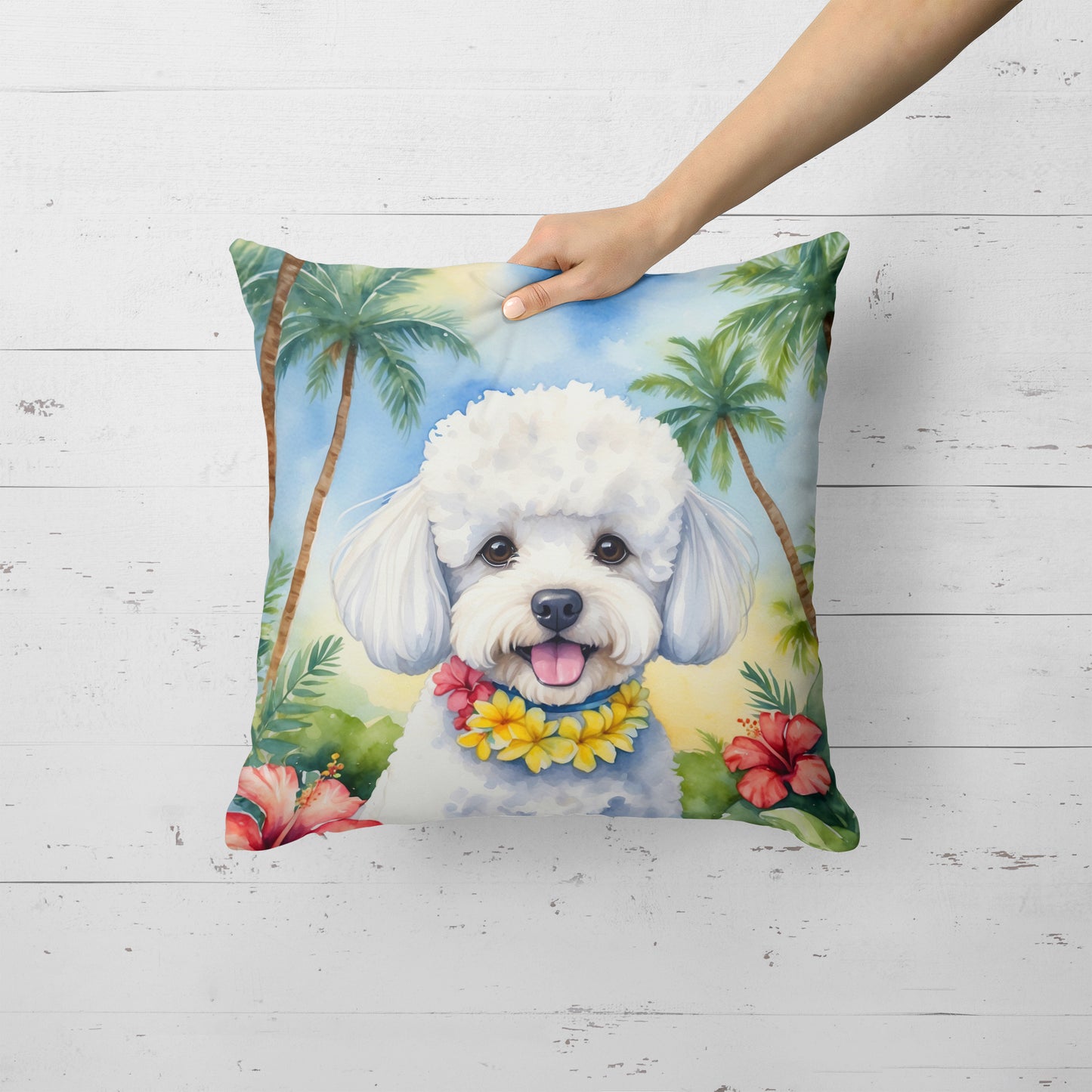 Bichon Frise Luau Throw Pillow