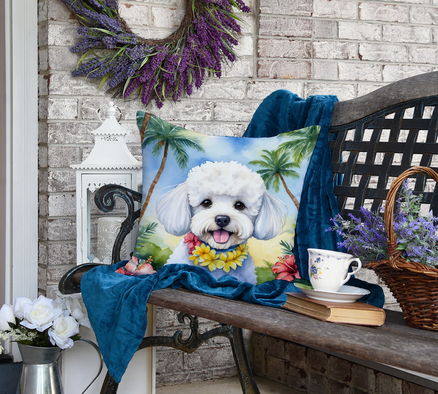 Bichon Frise Luau Throw Pillow