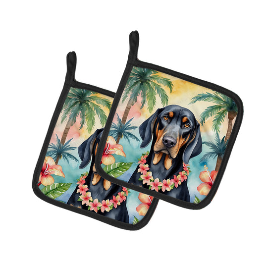 Buy this Black and Tan Coonhound Luau Pair of Pot Holders