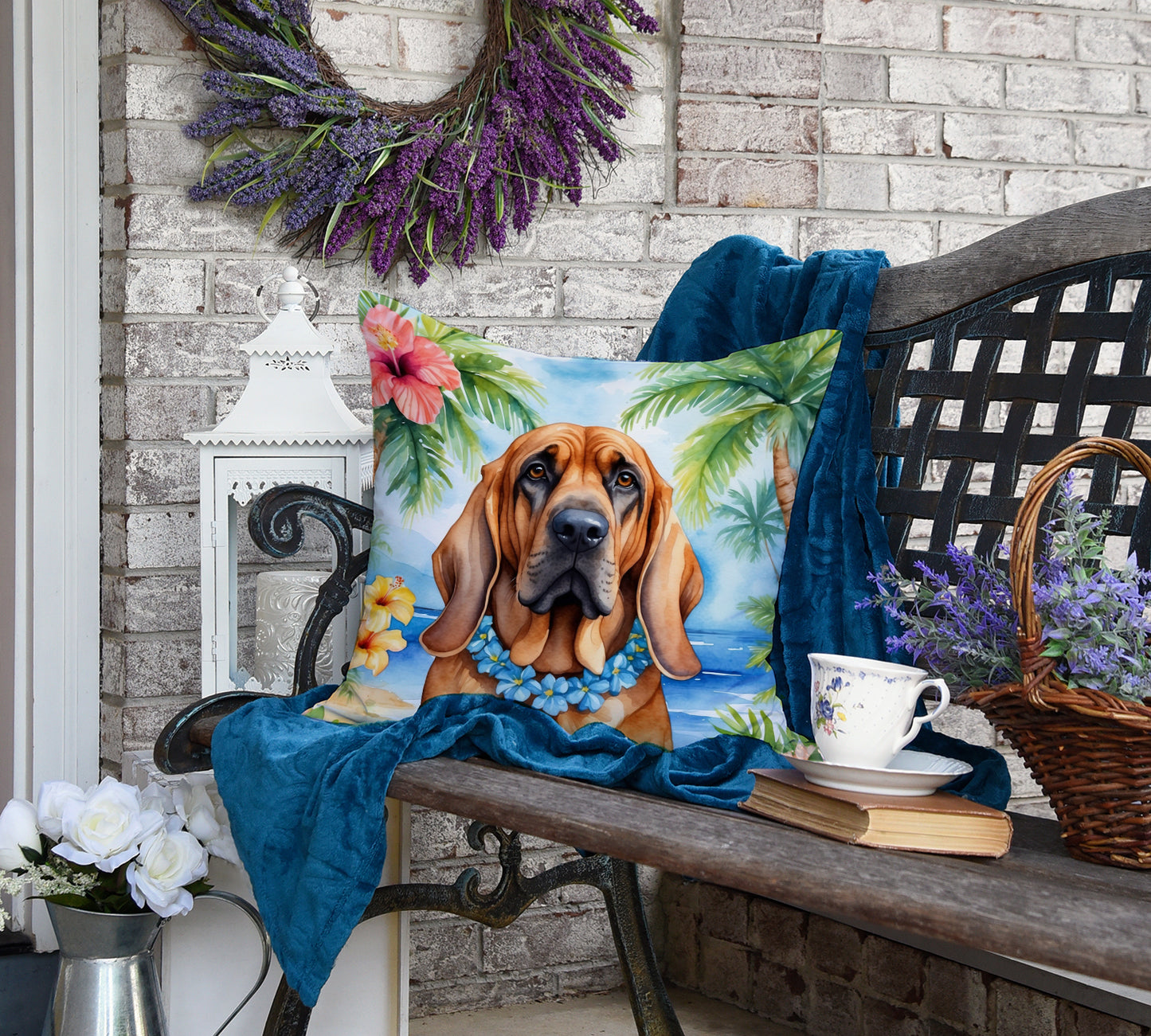 Bloodhound Luau Throw Pillow