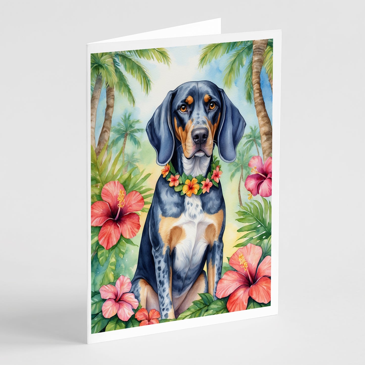 Buy this Bluetick Coonhound Luau Greeting Cards Pack of 8