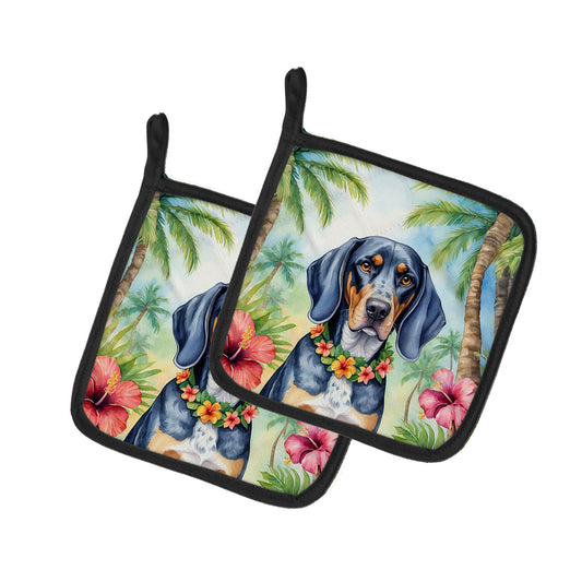 Buy this Bluetick Coonhound Luau Pair of Pot Holders