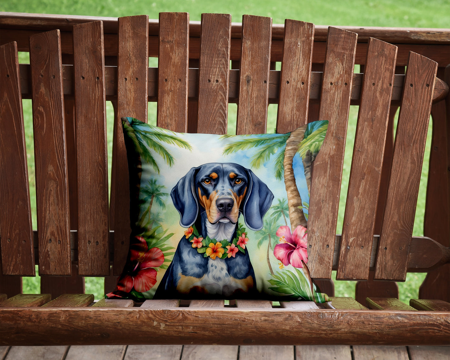 Bluetick Coonhound Luau Throw Pillow