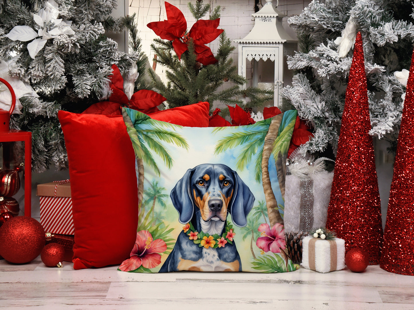 Bluetick Coonhound Luau Throw Pillow