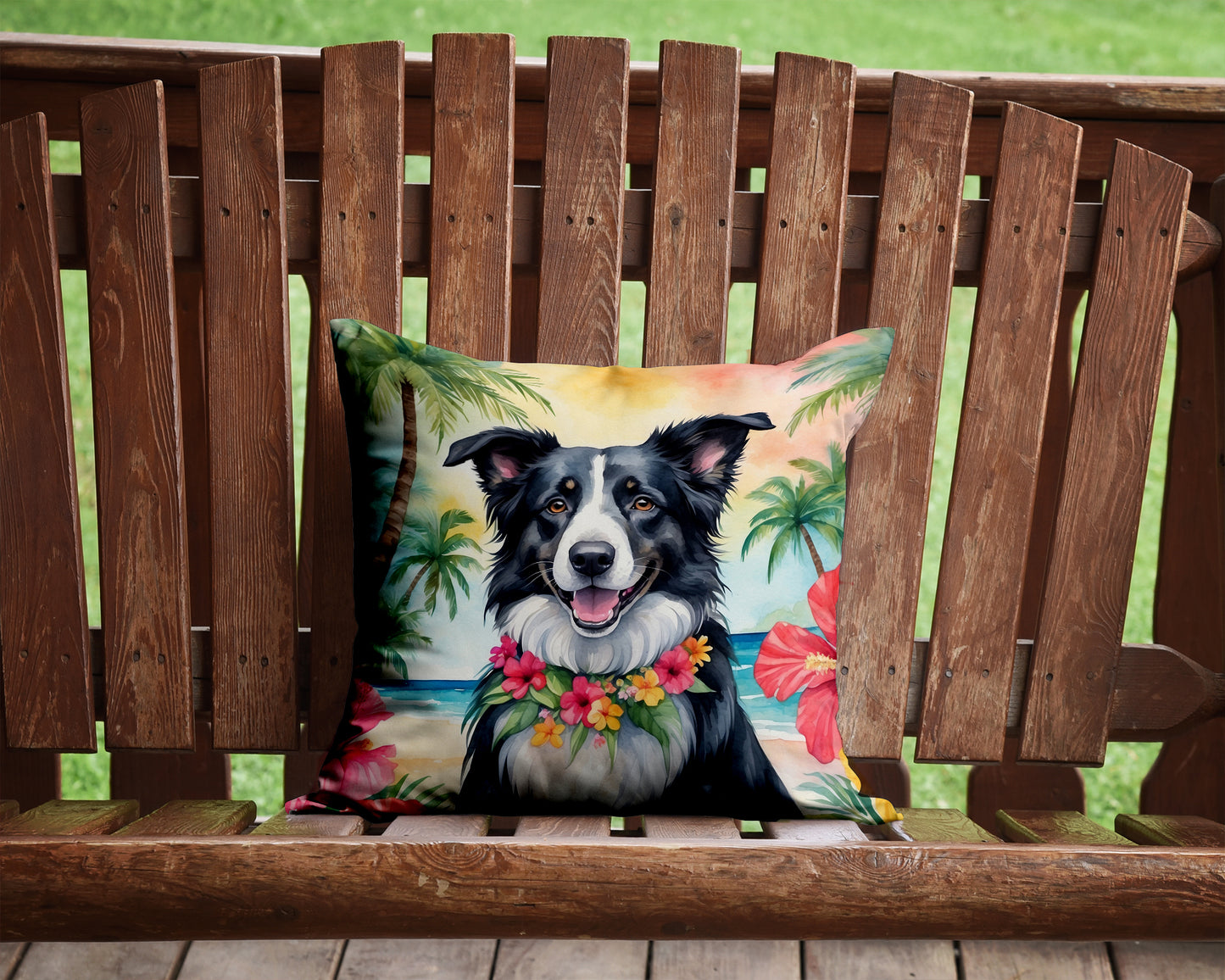 Border Collie Luau Throw Pillow