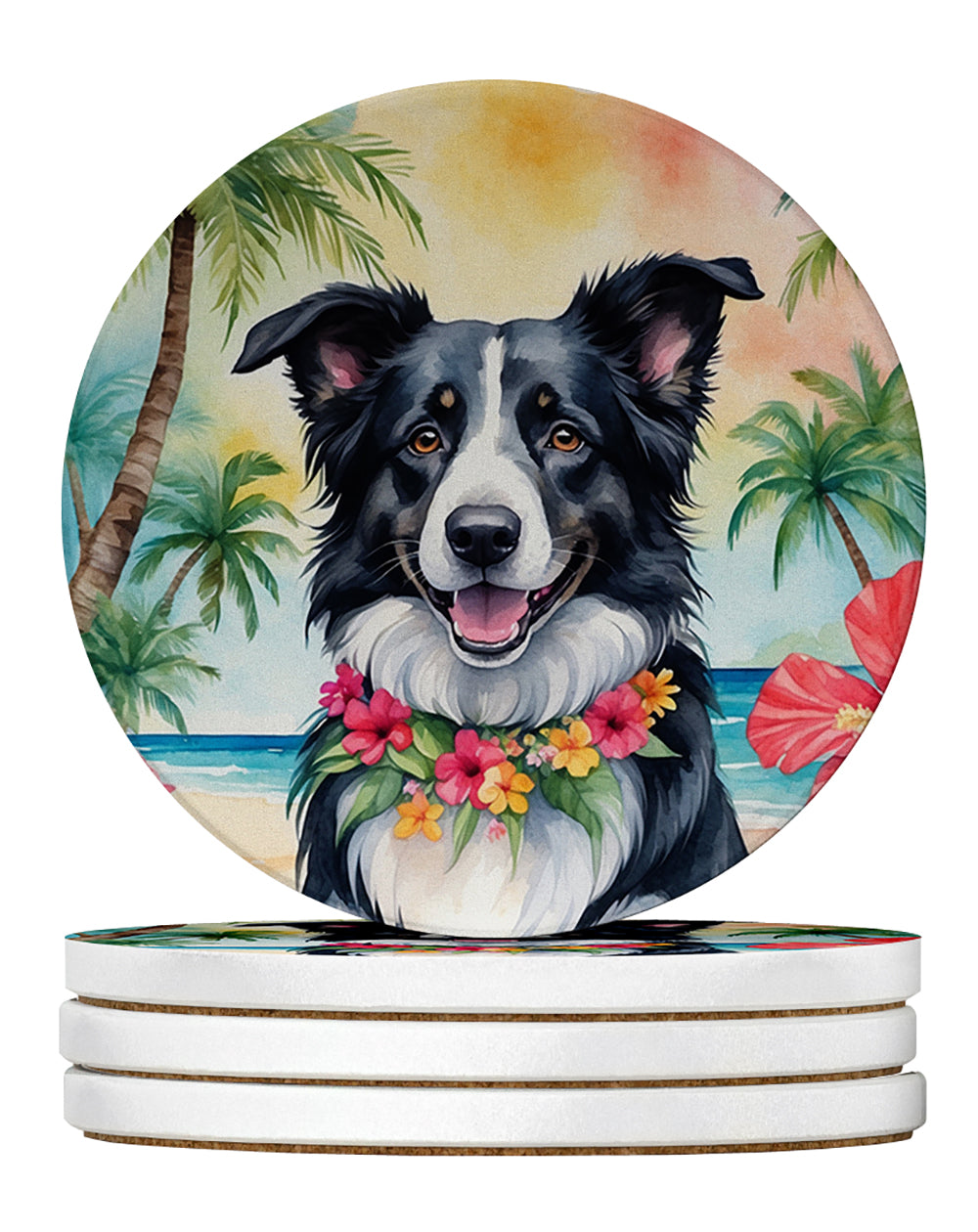 Buy this Border Collie Luau Large Sandstone Coasters Pack of 4