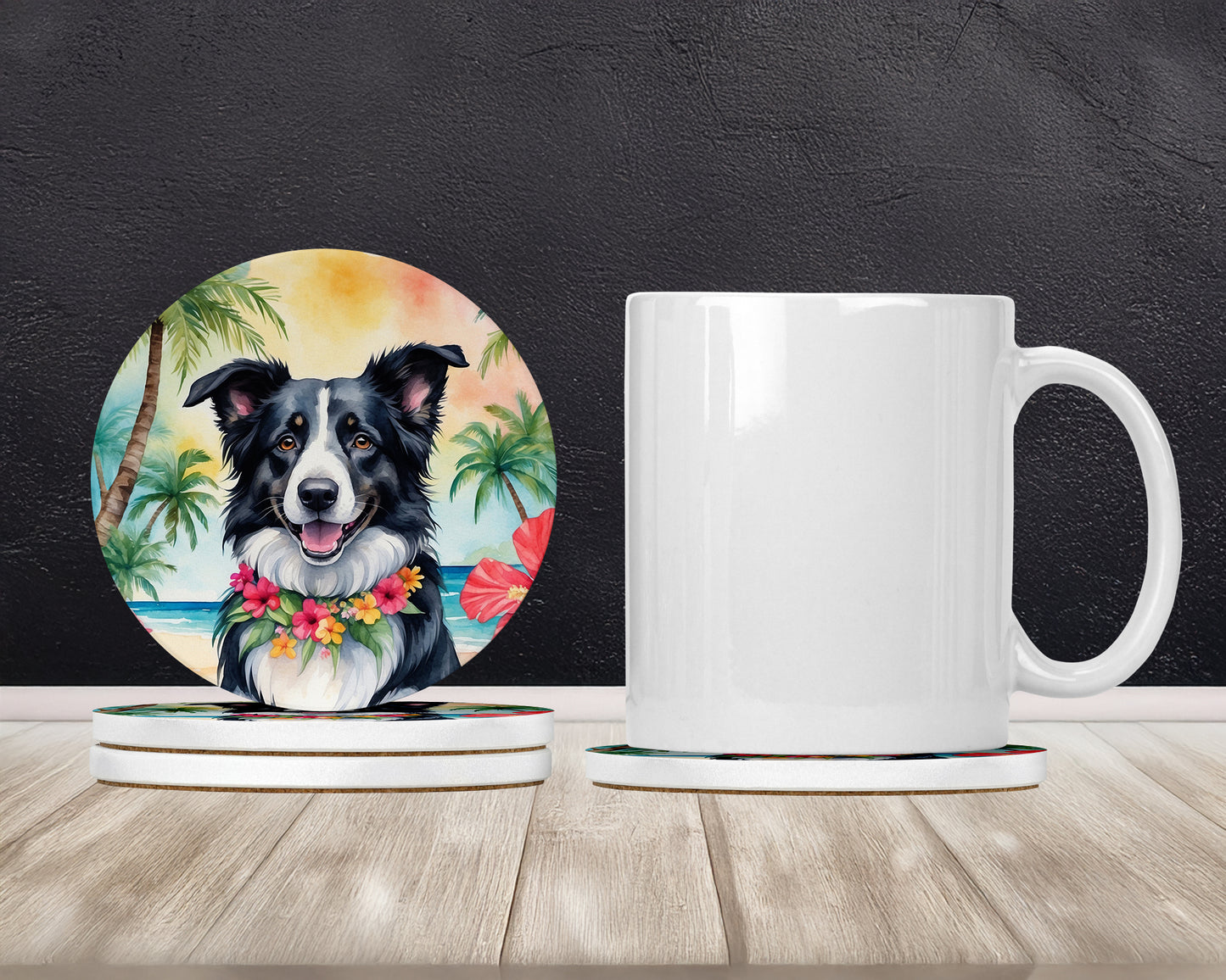 Border Collie Luau Large Sandstone Coasters Pack of 4