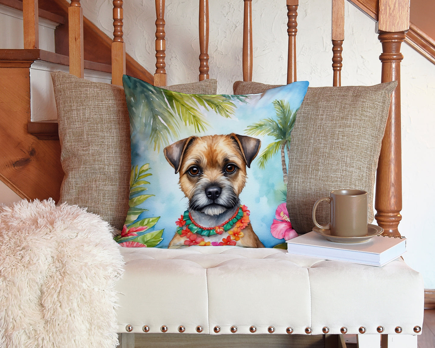 Border Terrier Luau Throw Pillow