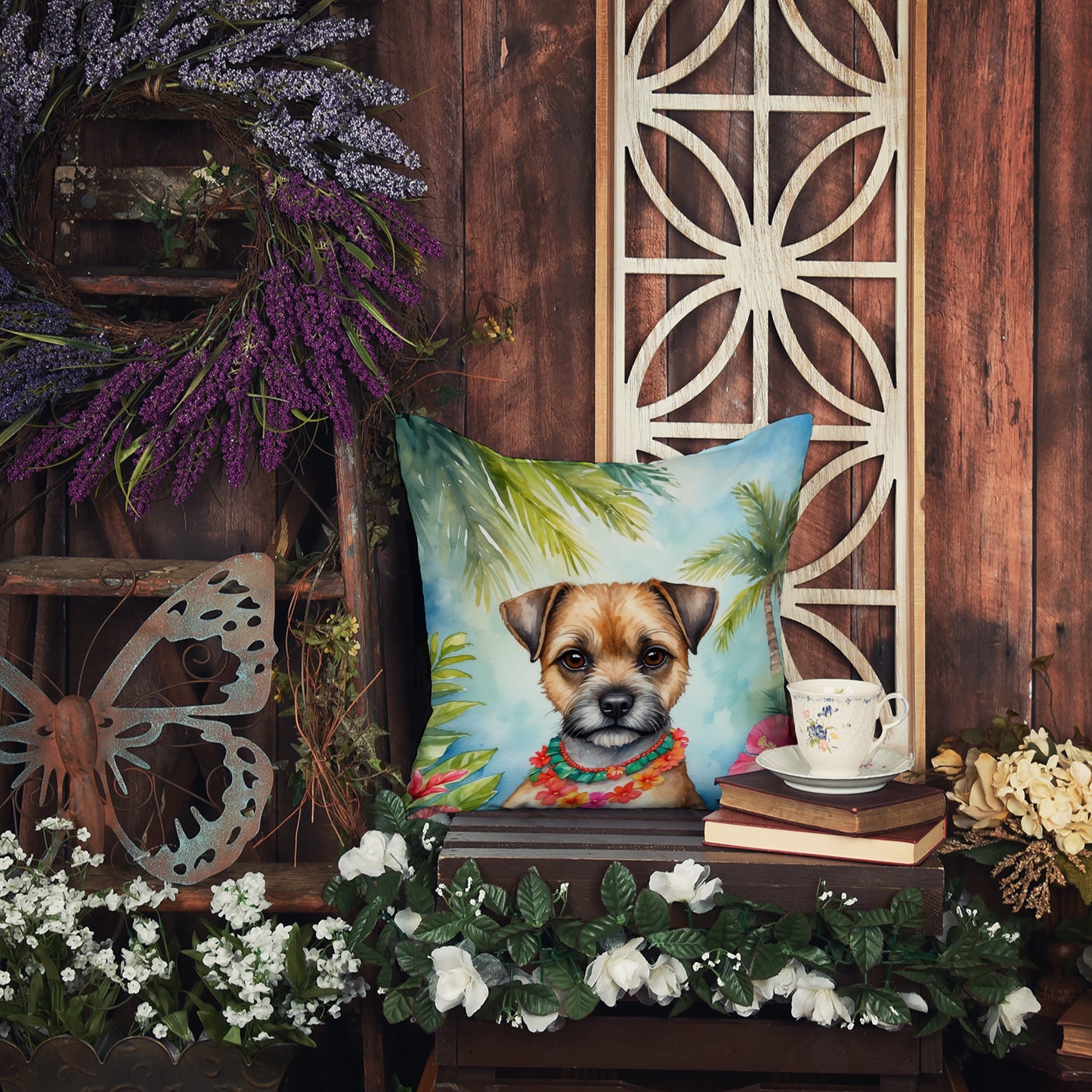 Border Terrier Luau Throw Pillow