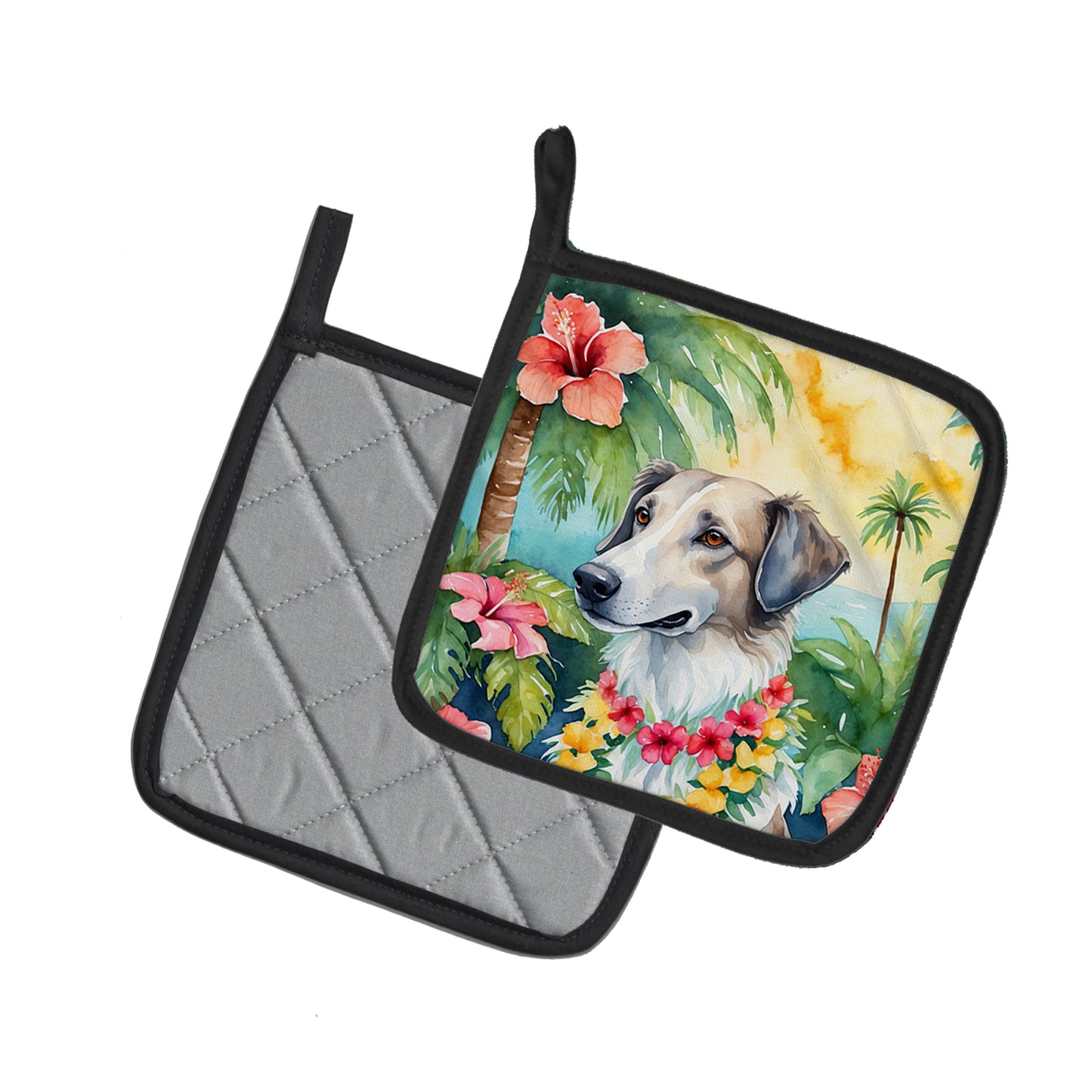 Borzoi Luau Pair of Pot Holders
