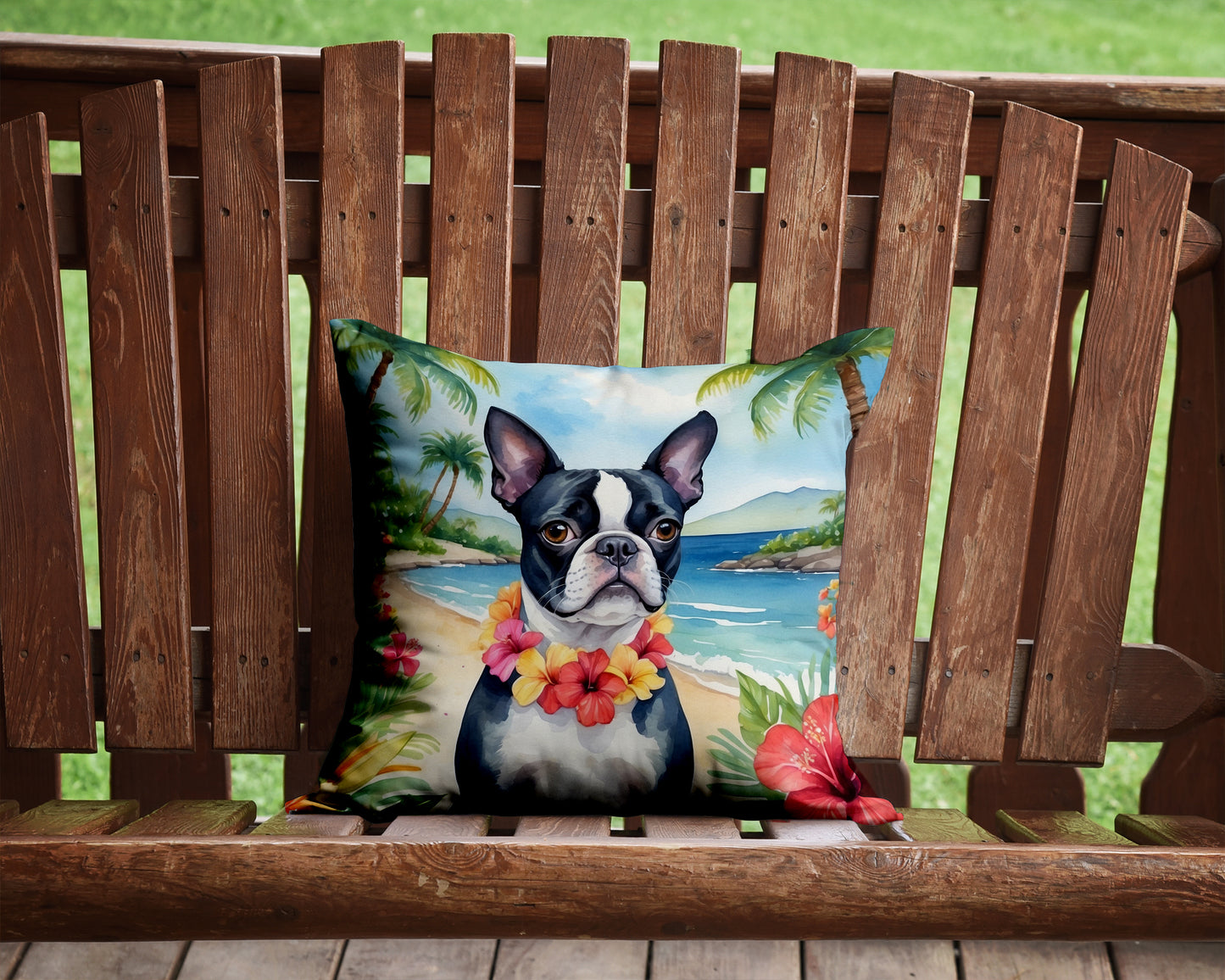 Boston Terrier Luau Throw Pillow