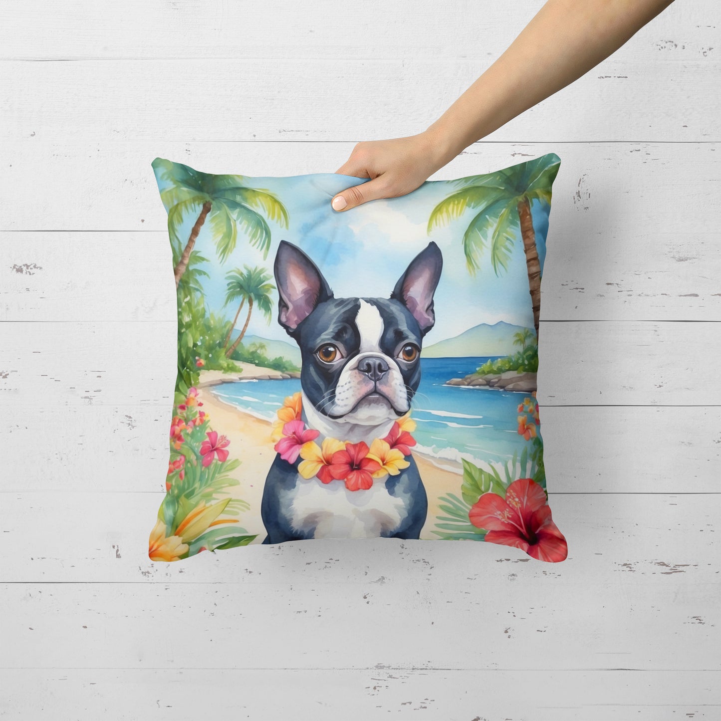 Boston Terrier Luau Throw Pillow