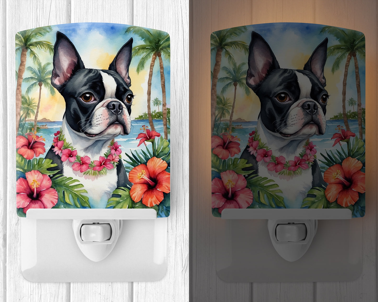 Boston Terrier Luau Ceramic Night Light