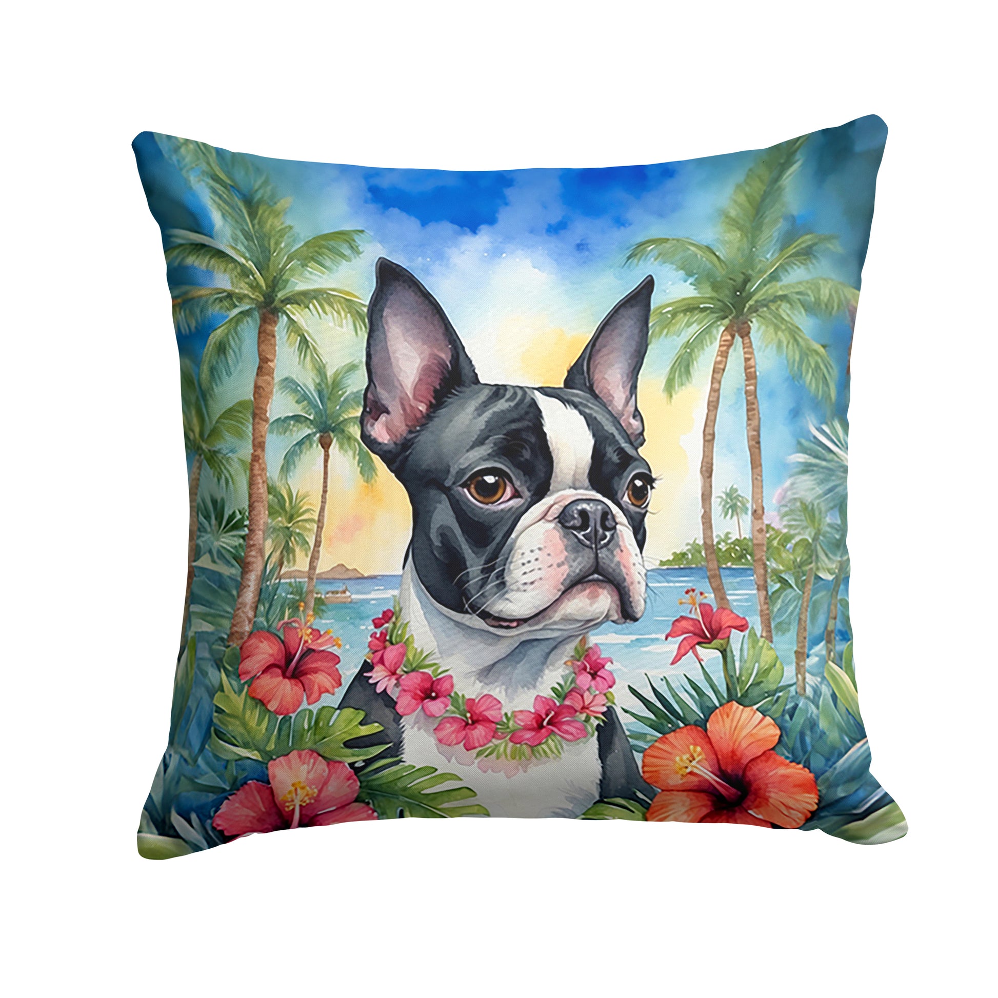 Buy this Boston Terrier Luau Throw Pillow