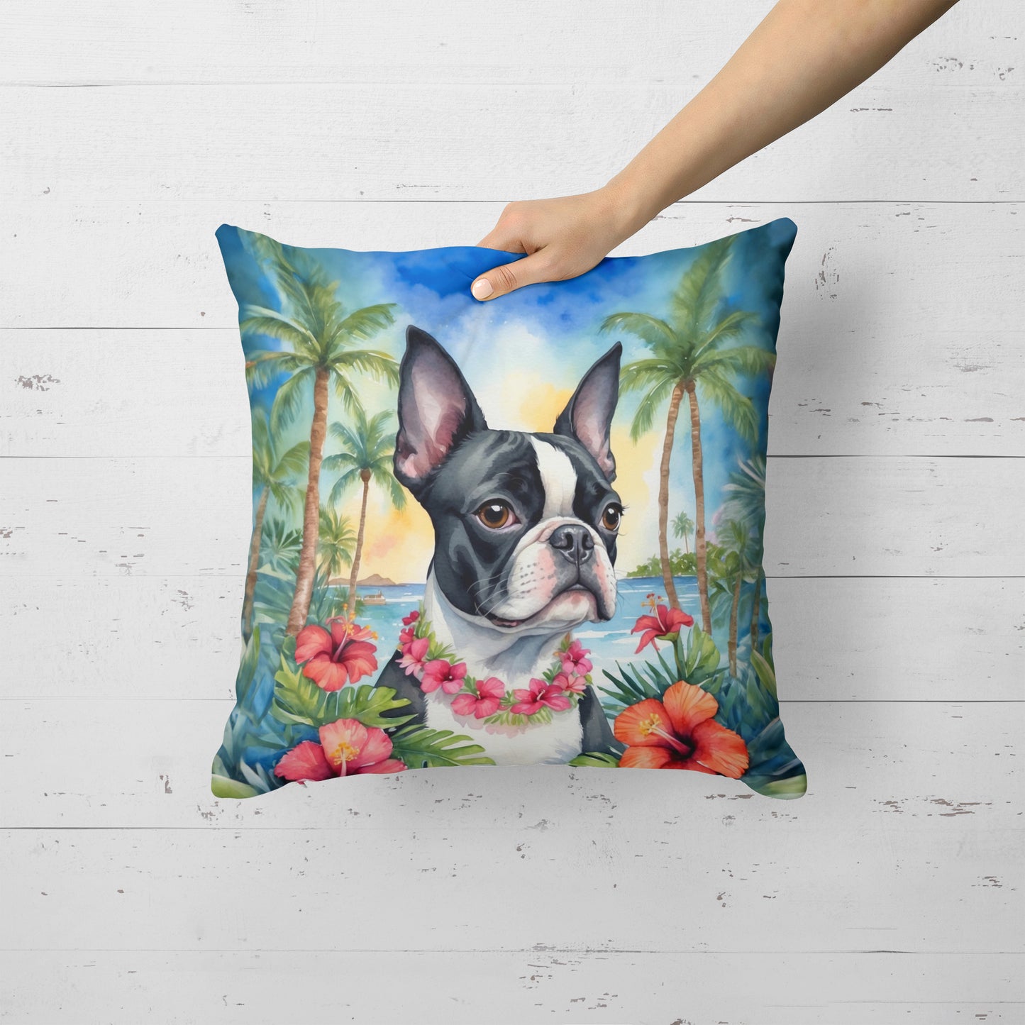 Boston Terrier Luau Throw Pillow