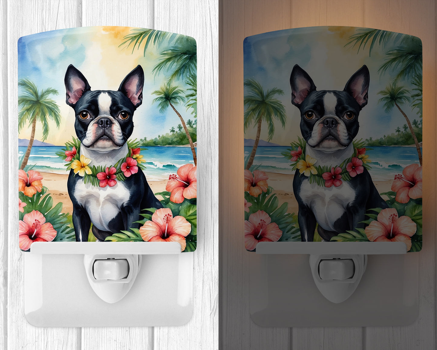 Boston Terrier Luau Ceramic Night Light