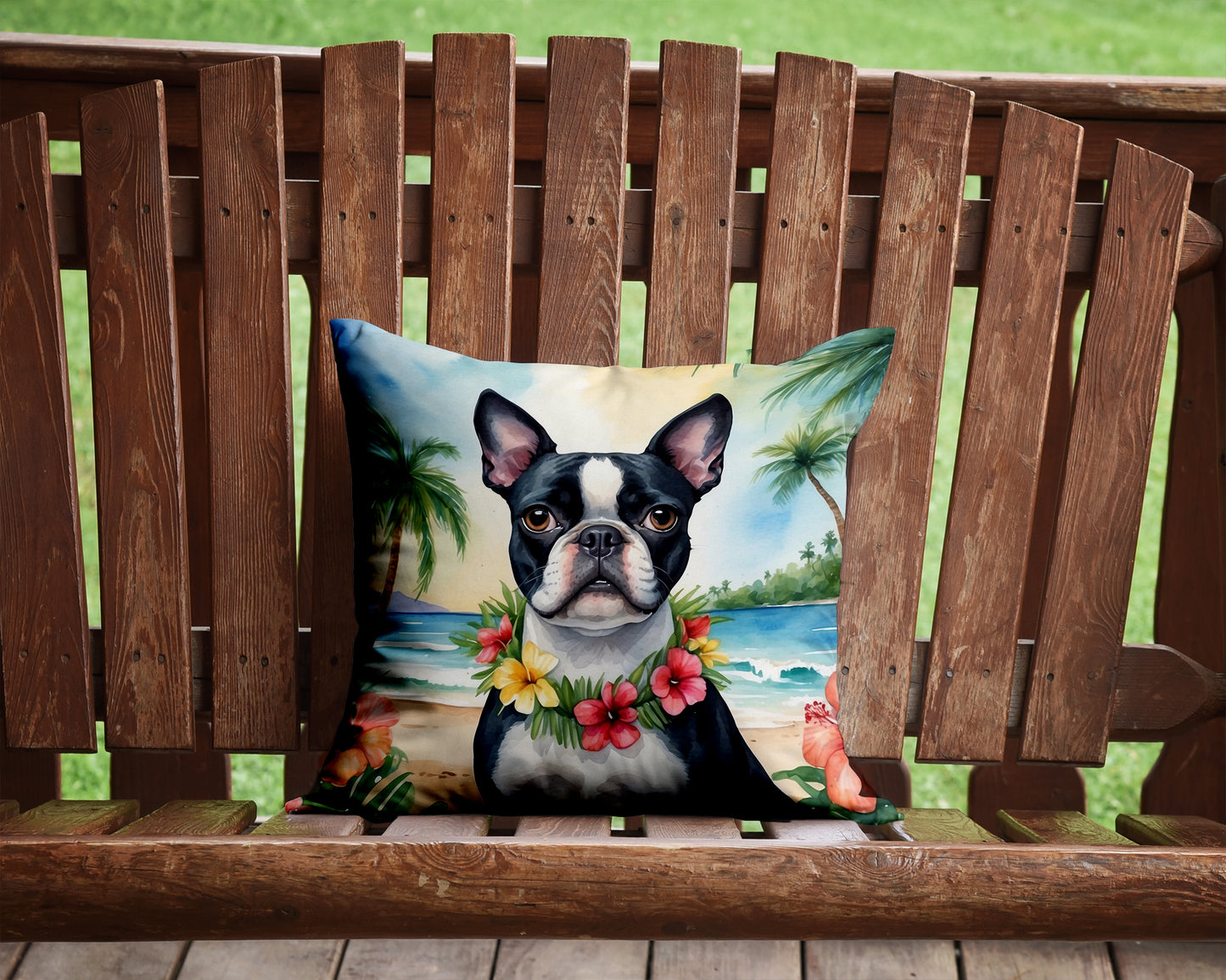 Boston Terrier Luau Throw Pillow