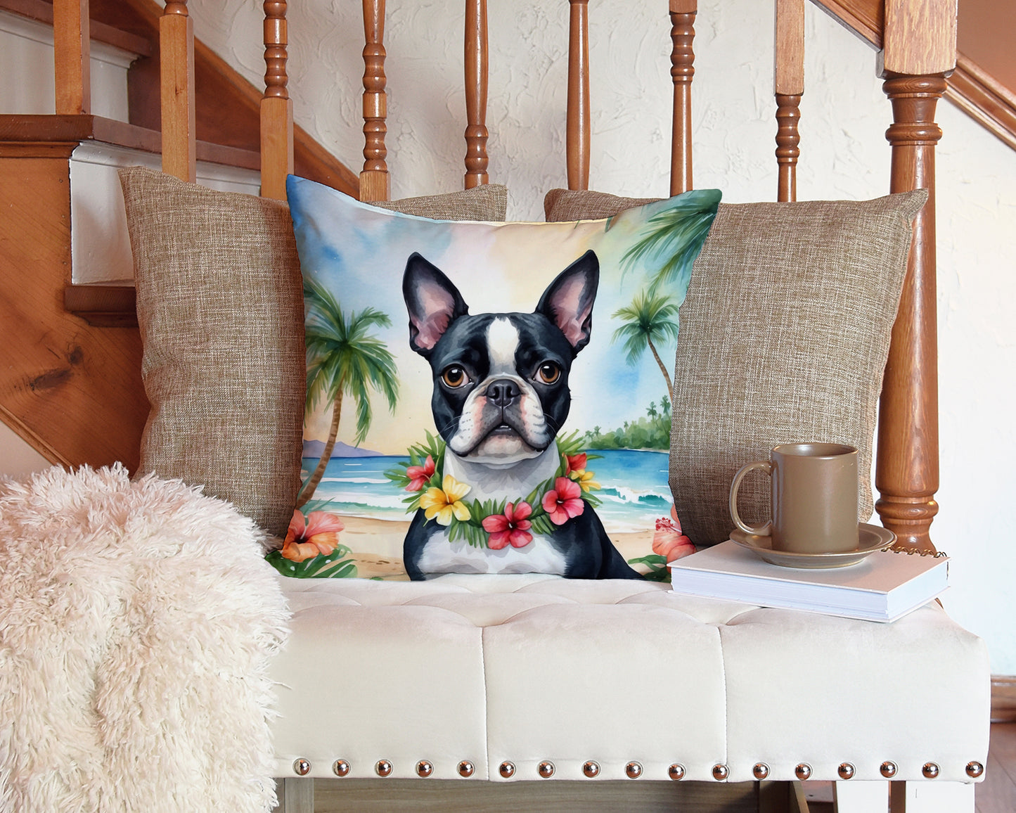 Boston Terrier Luau Throw Pillow