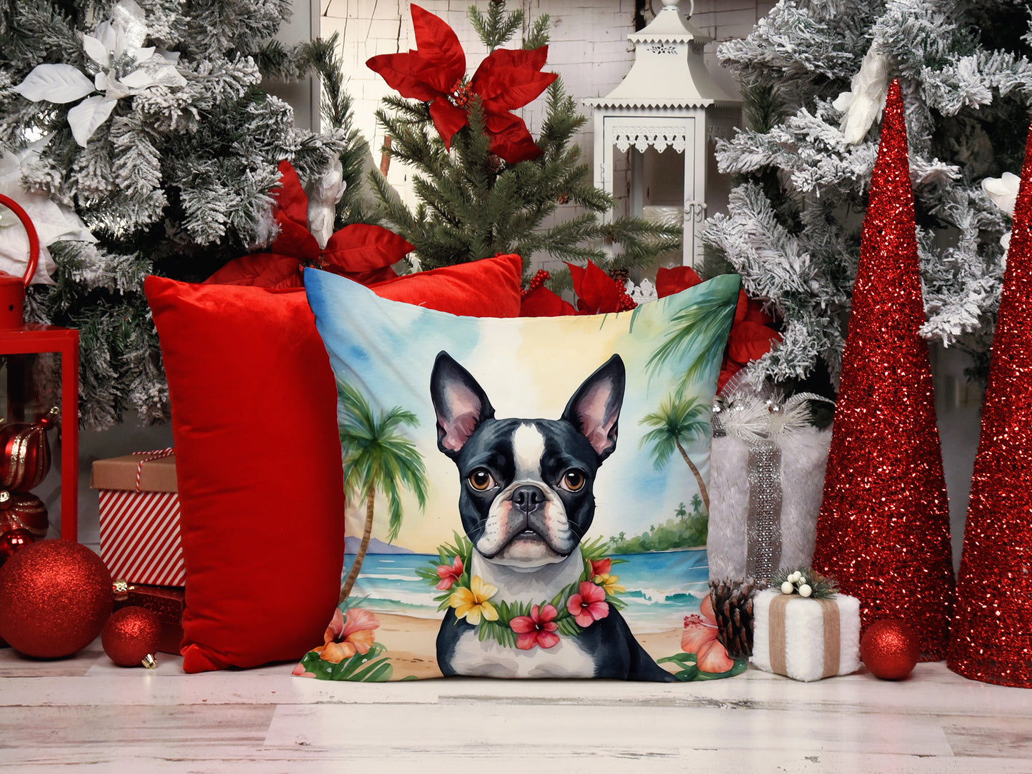 Boston Terrier Luau Throw Pillow