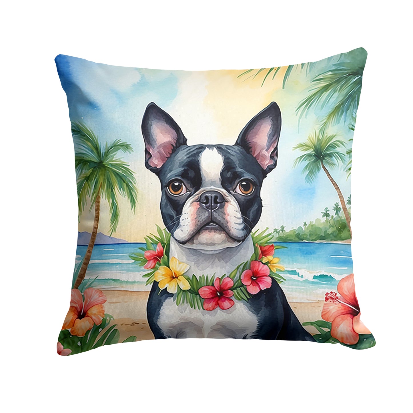 Buy this Boston Terrier Luau Throw Pillow