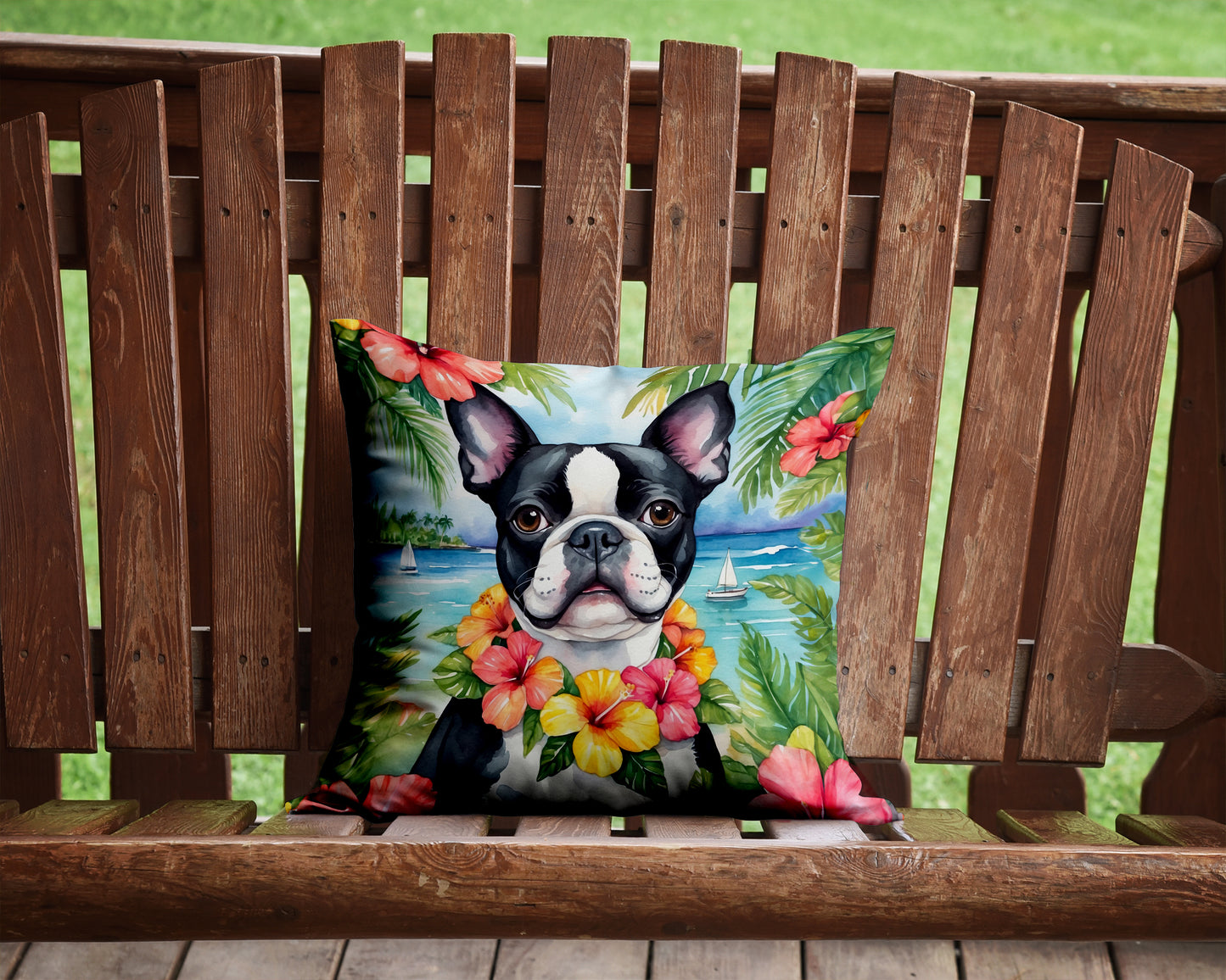 Boston Terrier Luau Throw Pillow