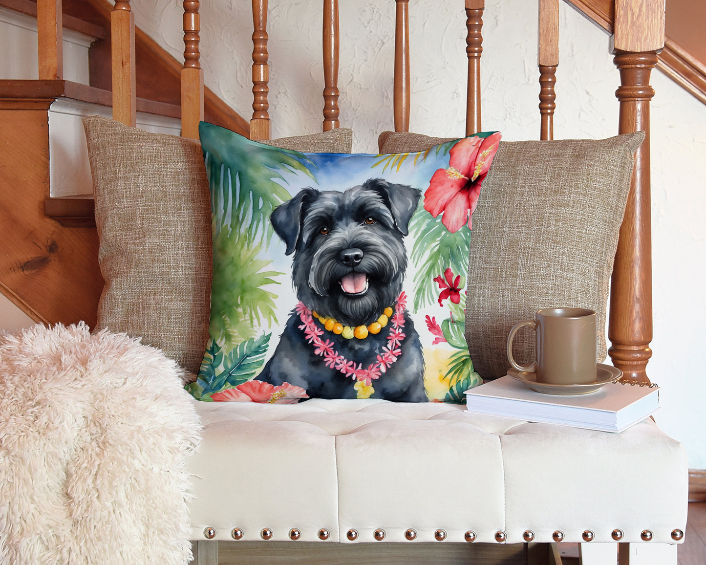 Bouvier des Flandres Luau Throw Pillow