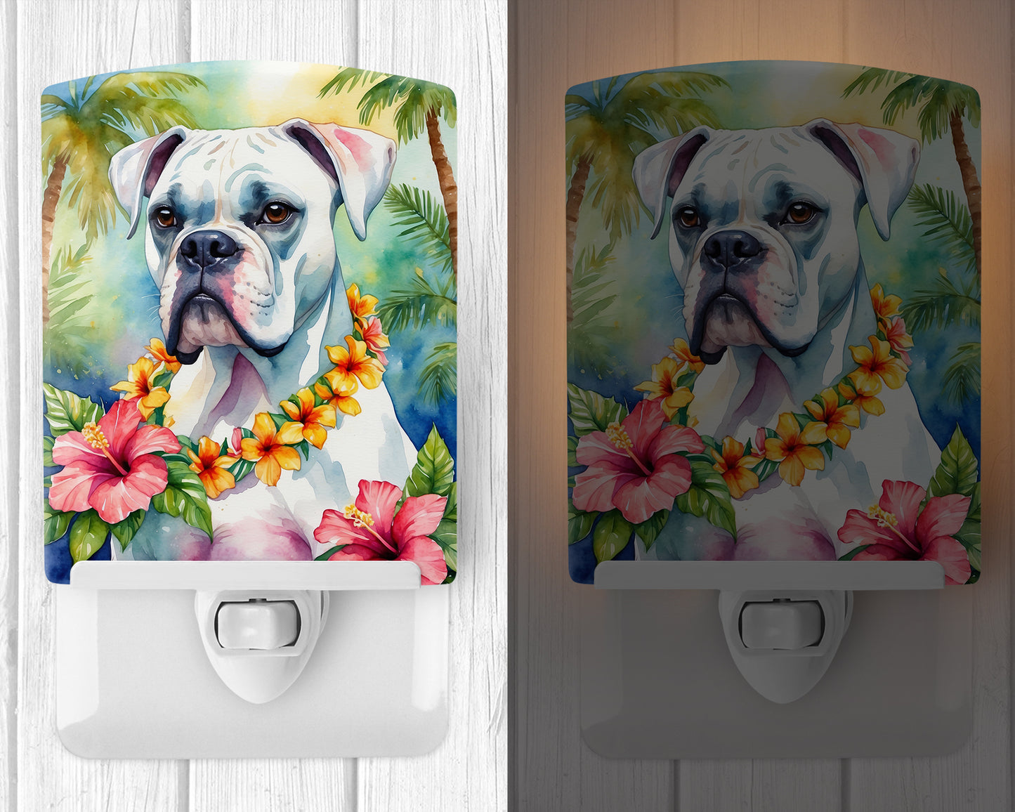 White Boxer Luau Ceramic Night Light